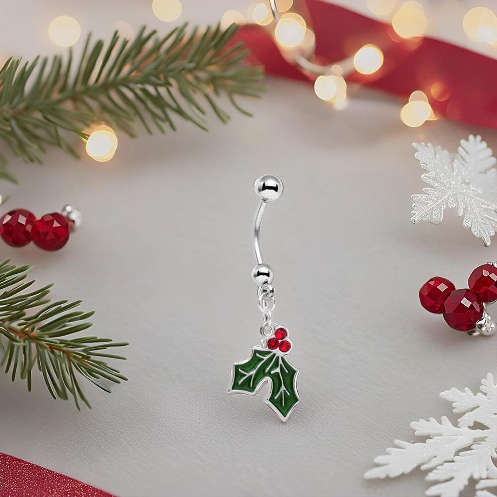Dazzling Mistletoe Dangle Belly Button Ring - Cry… - image 6